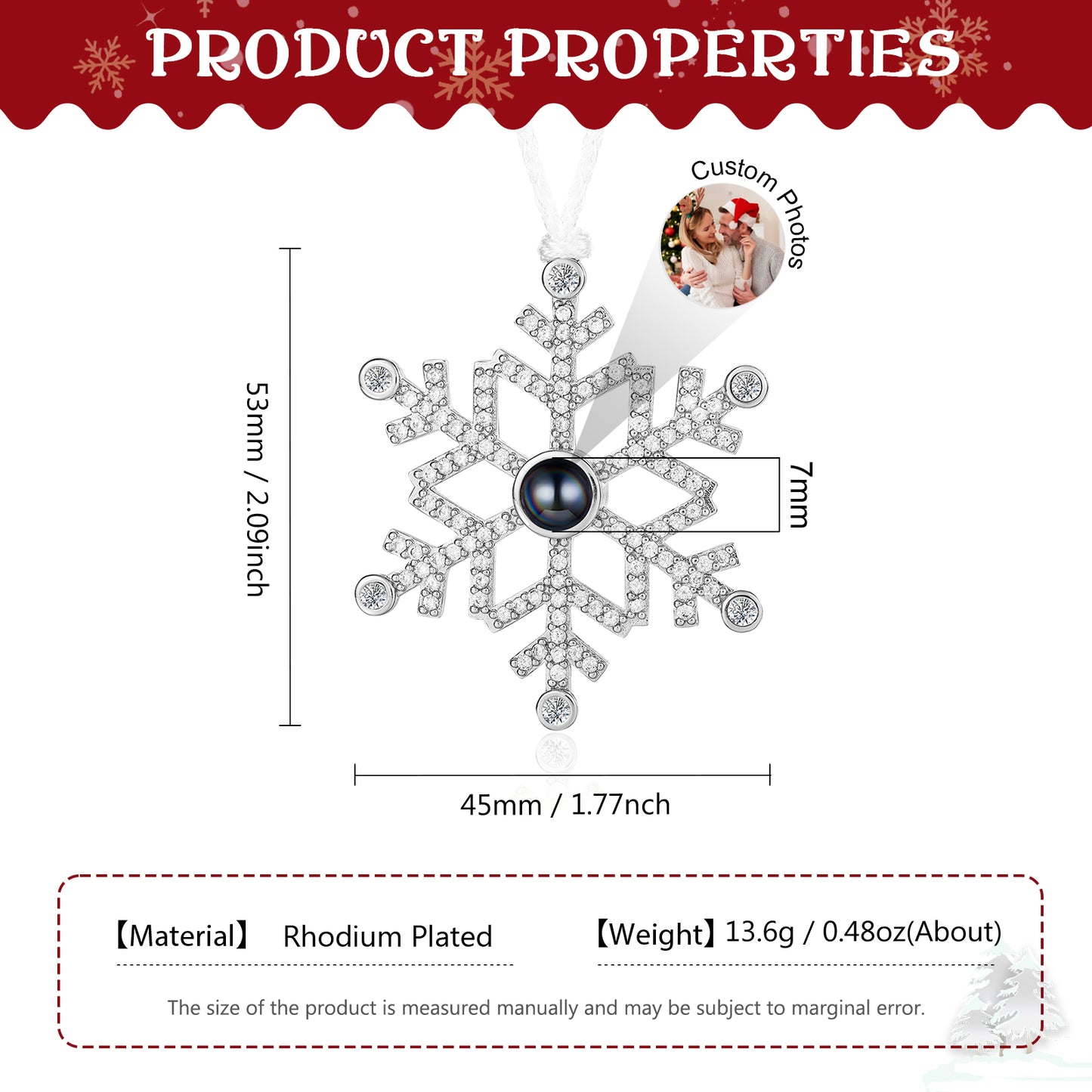 Personalized Snowflake Projection Photo Ornament