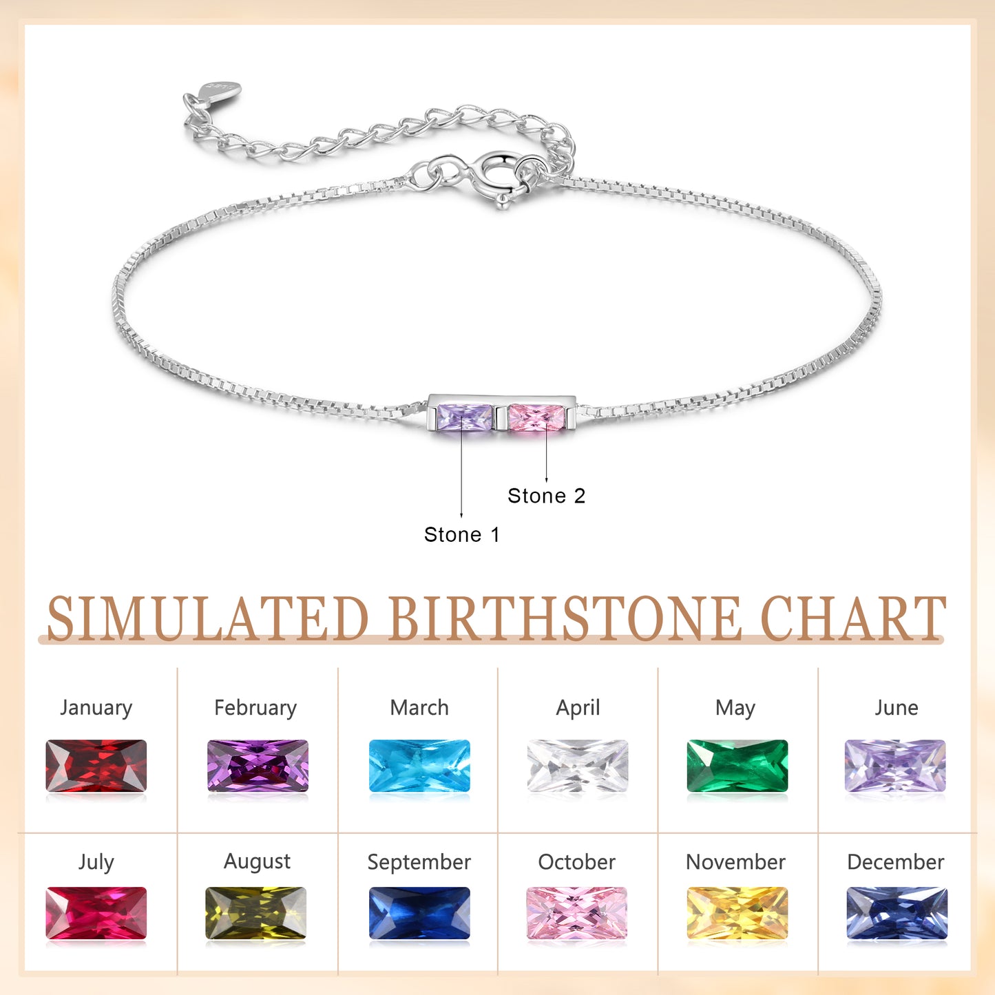 925 Sterling Silver Custom Birthstone Bracelet