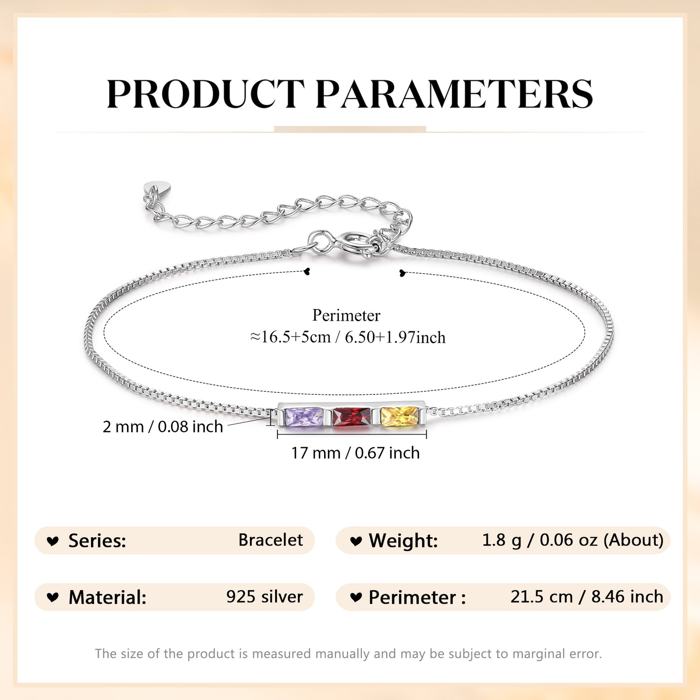 925 Sterling Silver Custom Birthstone Bracelet
