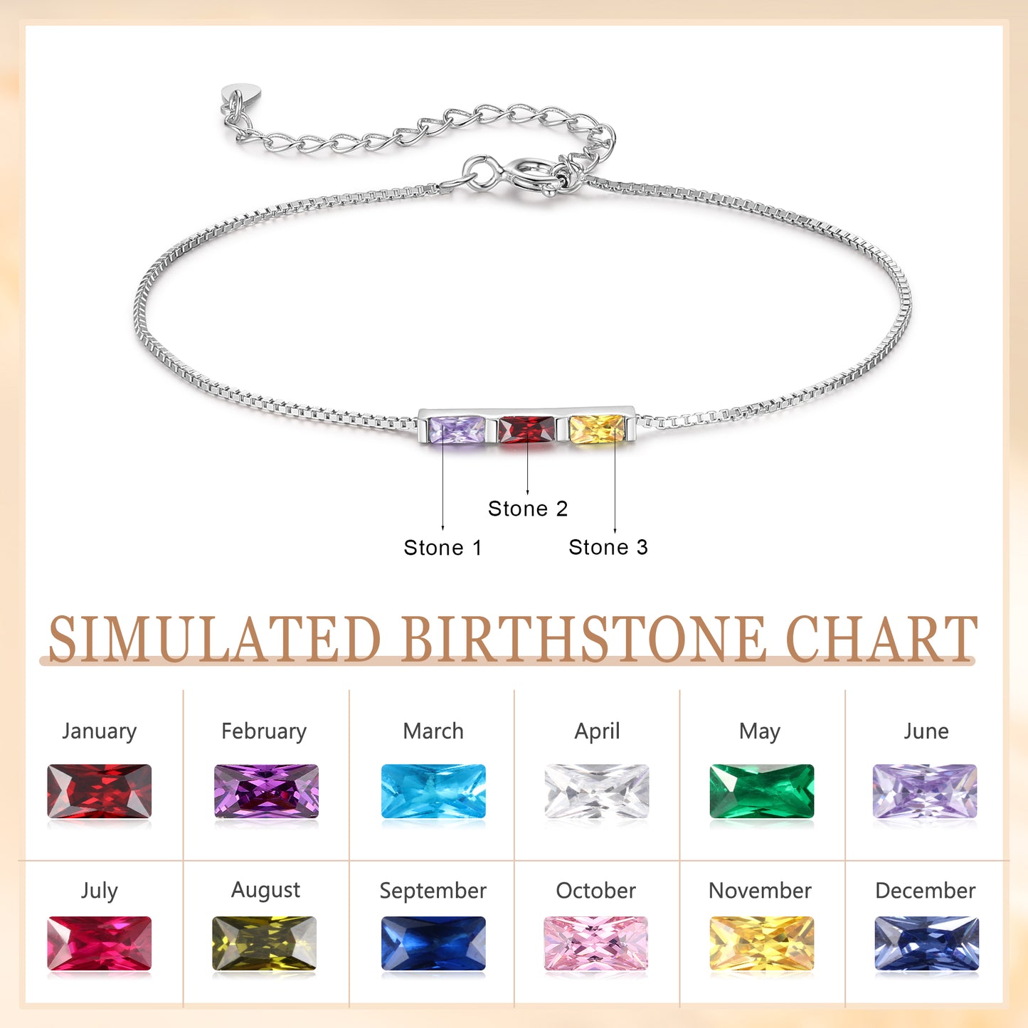 925 Sterling Silver Custom Birthstone Bracelet