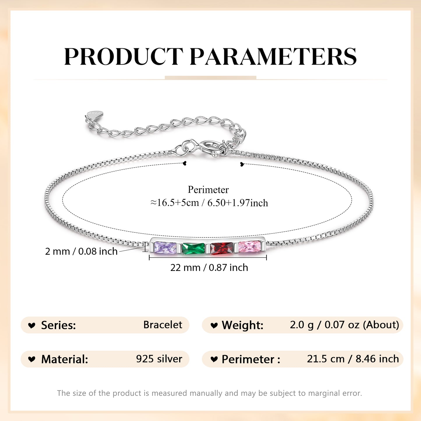 925 Sterling Silver Custom Birthstone Bracelet