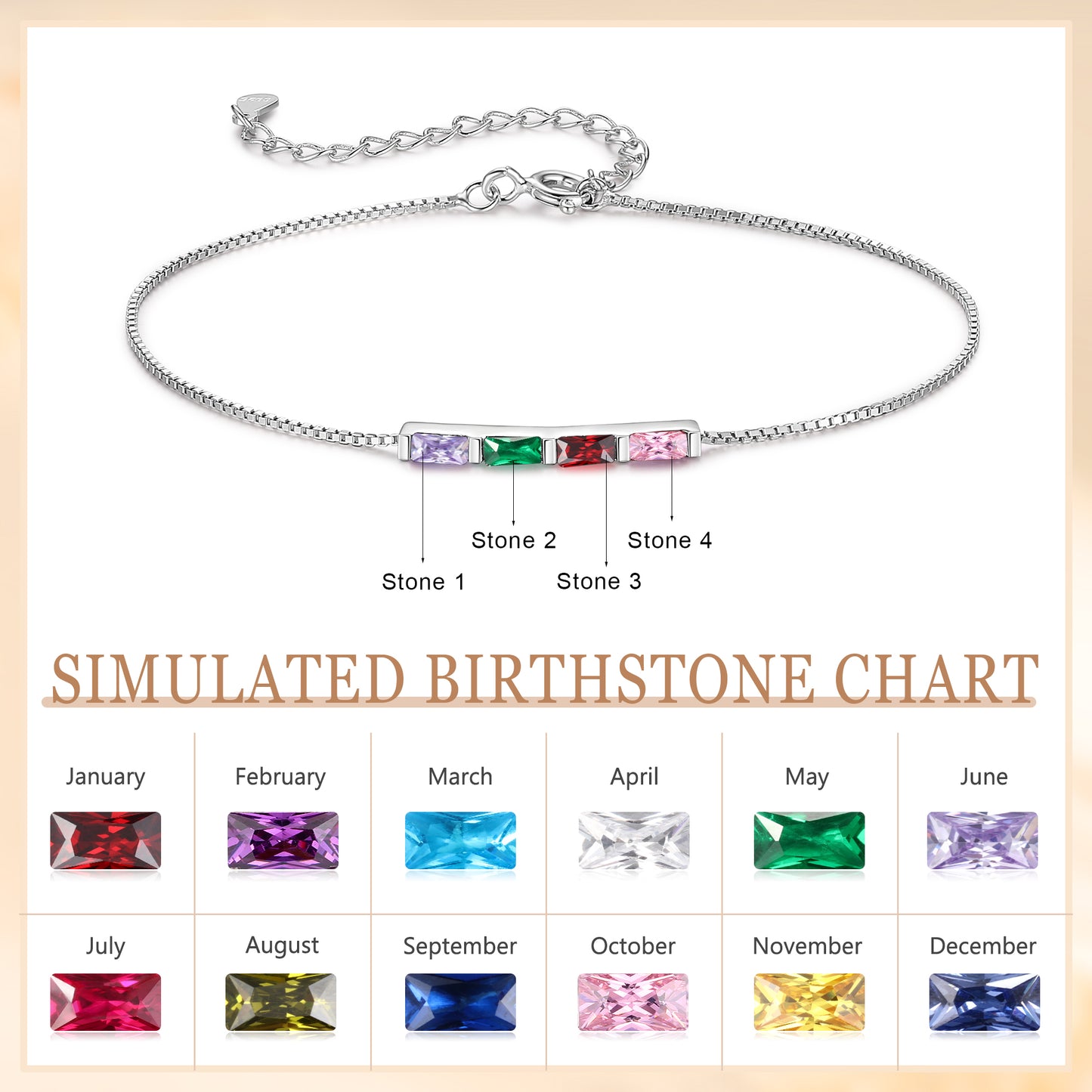 925 Sterling Silver Custom Birthstone Bracelet