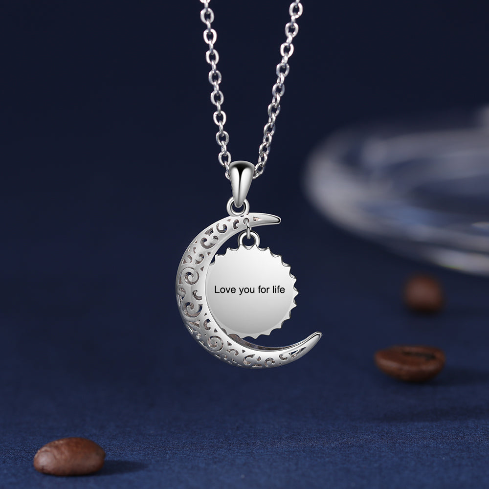 Copper Moon Sun Photo Pendant Necklace with Name