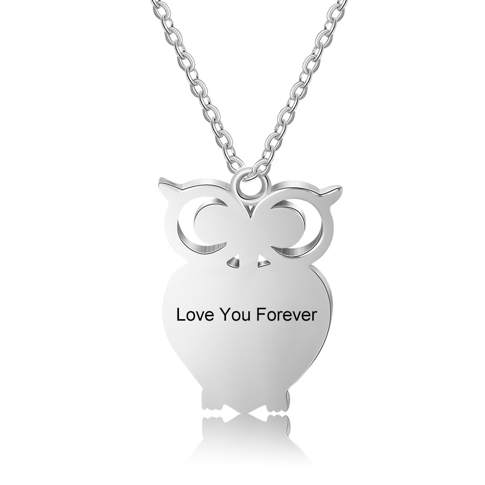 Rhodium Plated Owl Photo Necklace