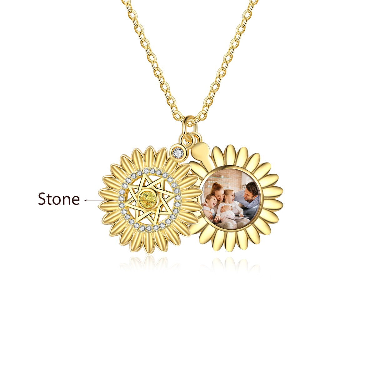 Personalized Rhodium Plated Gold Plated Sunflower Photo Necklace