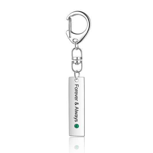 Birthstone & Engraving Stainless Steel Keychain