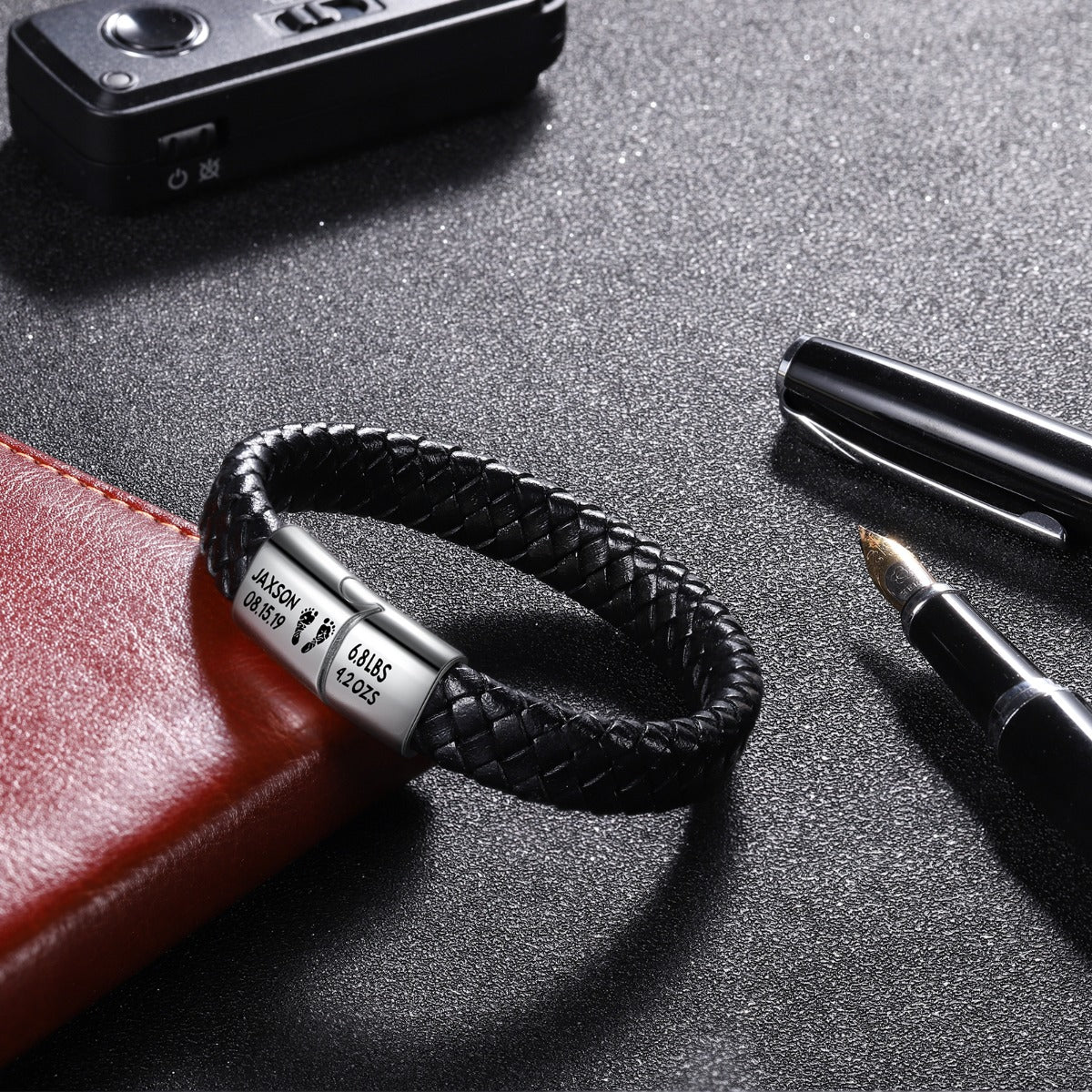 Personalized Stainless Steel Men Leather Bracelet