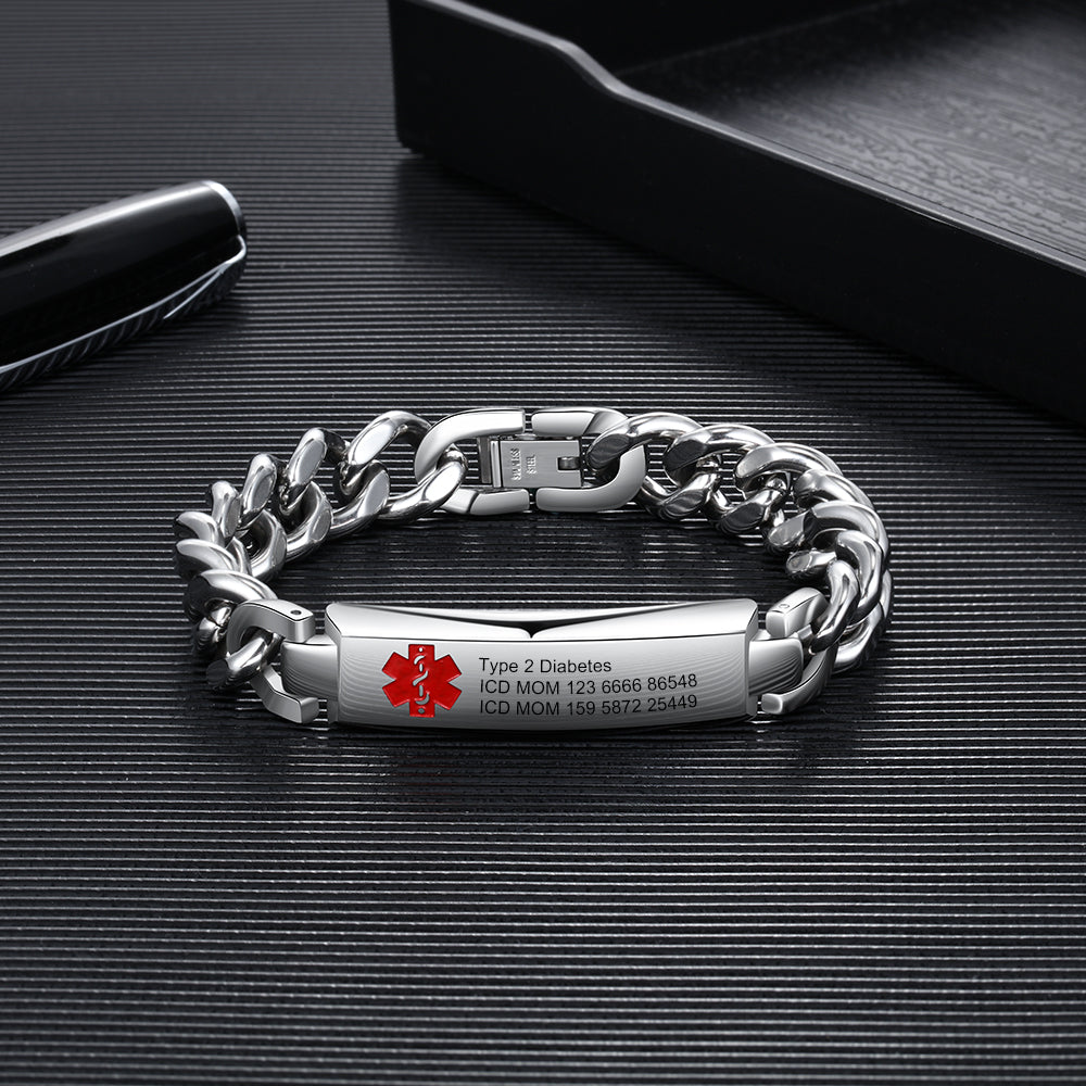 Engraved Stainless Steel Medical Alert Bracelet