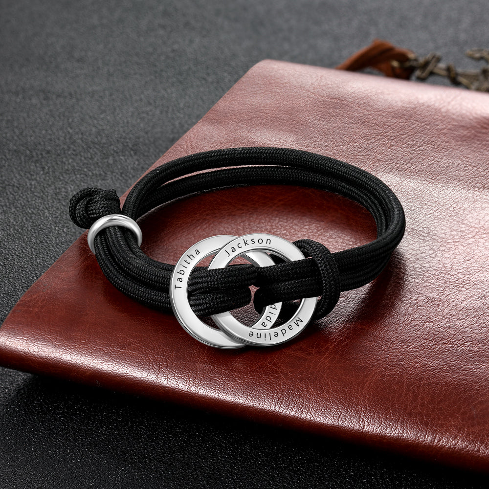 Engraved Stainless Steel Black Bracelet