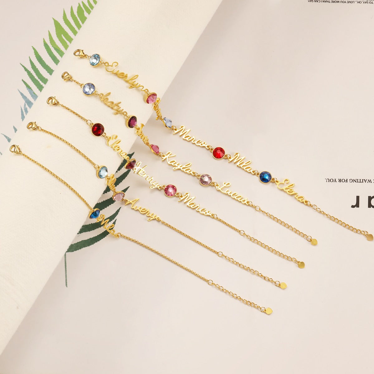 Birthstone Thread Cut Name Bracelet