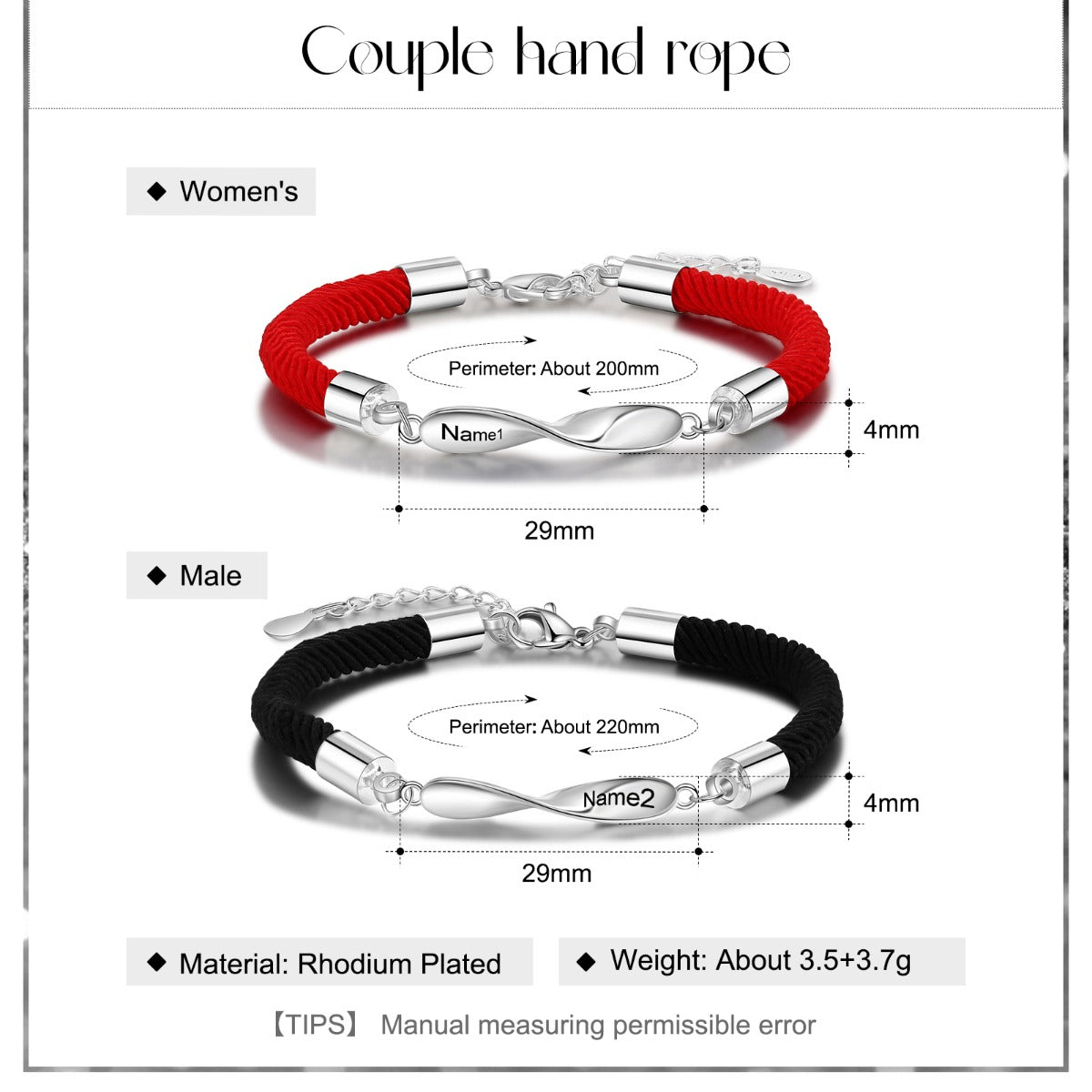 Personalized Rhodium Plated Couple Bracelet