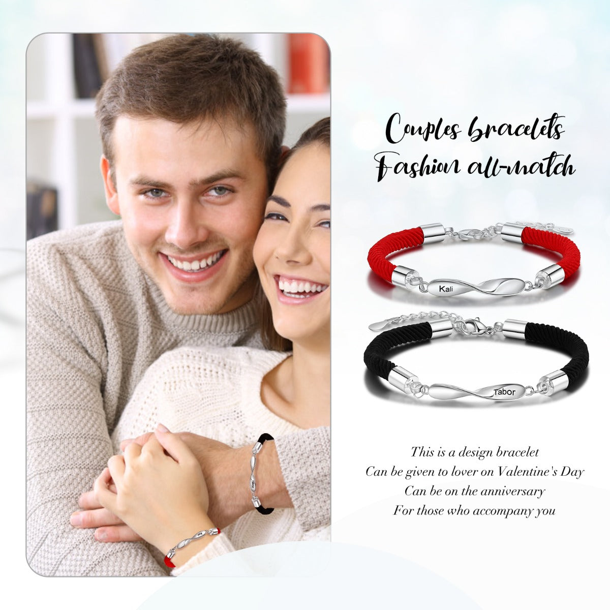 Personalized Rhodium Plated Couple Bracelet