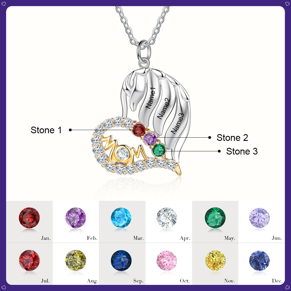 Birthstone & Engraved S925silver Necklace - iYdr