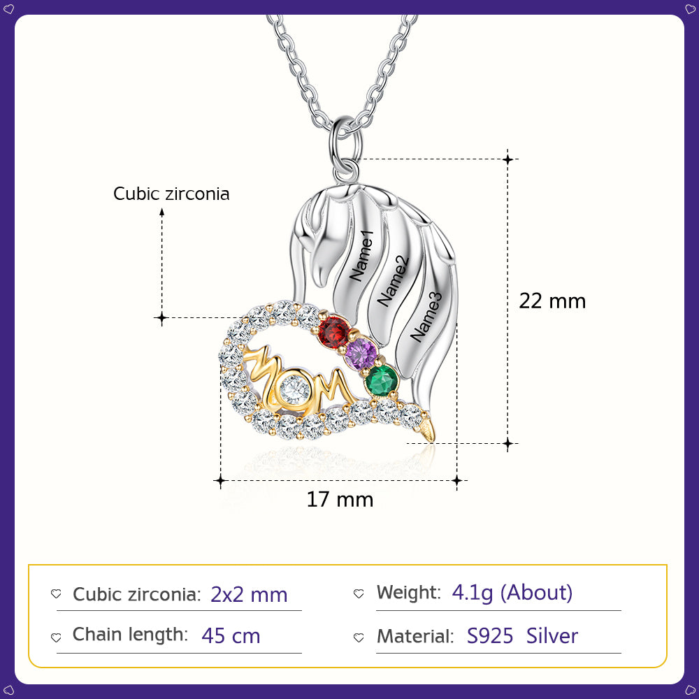 Birthstone & Engraved S925silver Necklace - iYdr