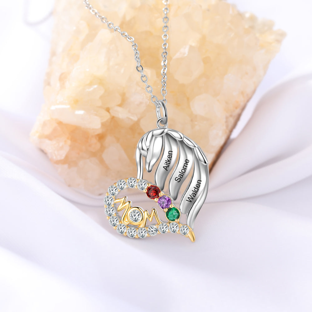 Birthstone & Engraved S925silver Necklace - iYdr