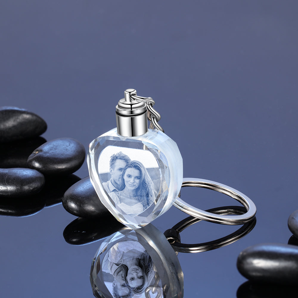 Personalized Photo Stainless Steel+Crystal Glass Keychain