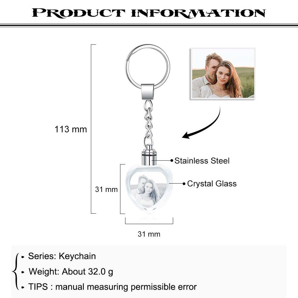 Personalized Photo Stainless Steel+Crystal Glass Keychain