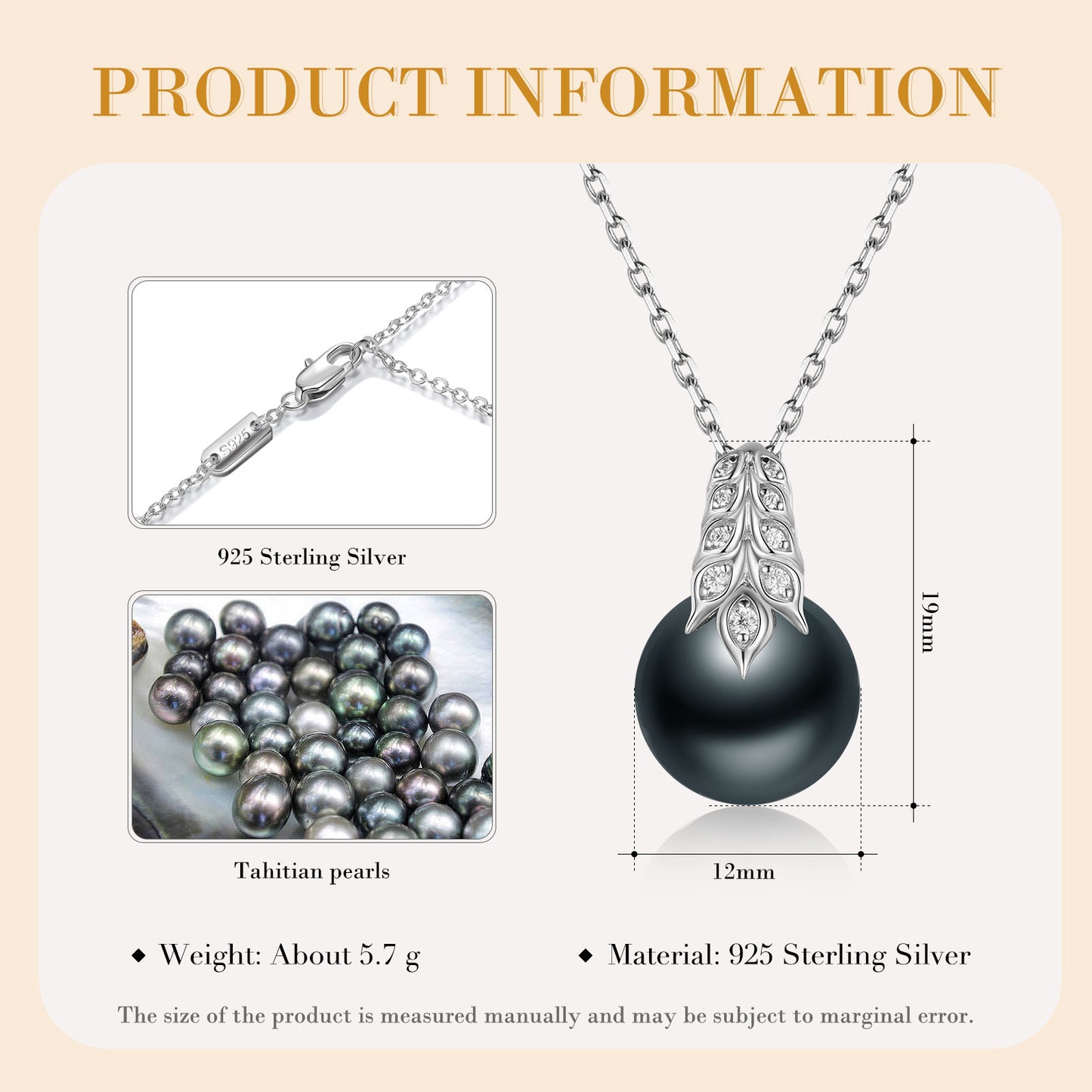 925 Sterling Silver Black Pearl Necklace