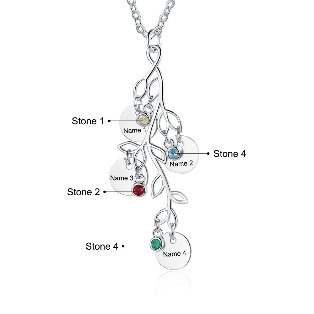 Birthstone & Engraved Rhodium Plated Necklace - iYdr