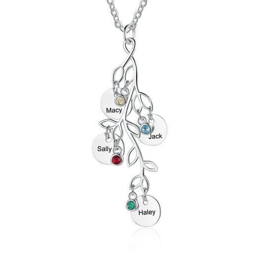 Birthstone & Engraved Rhodium Plated Necklace - iYdr