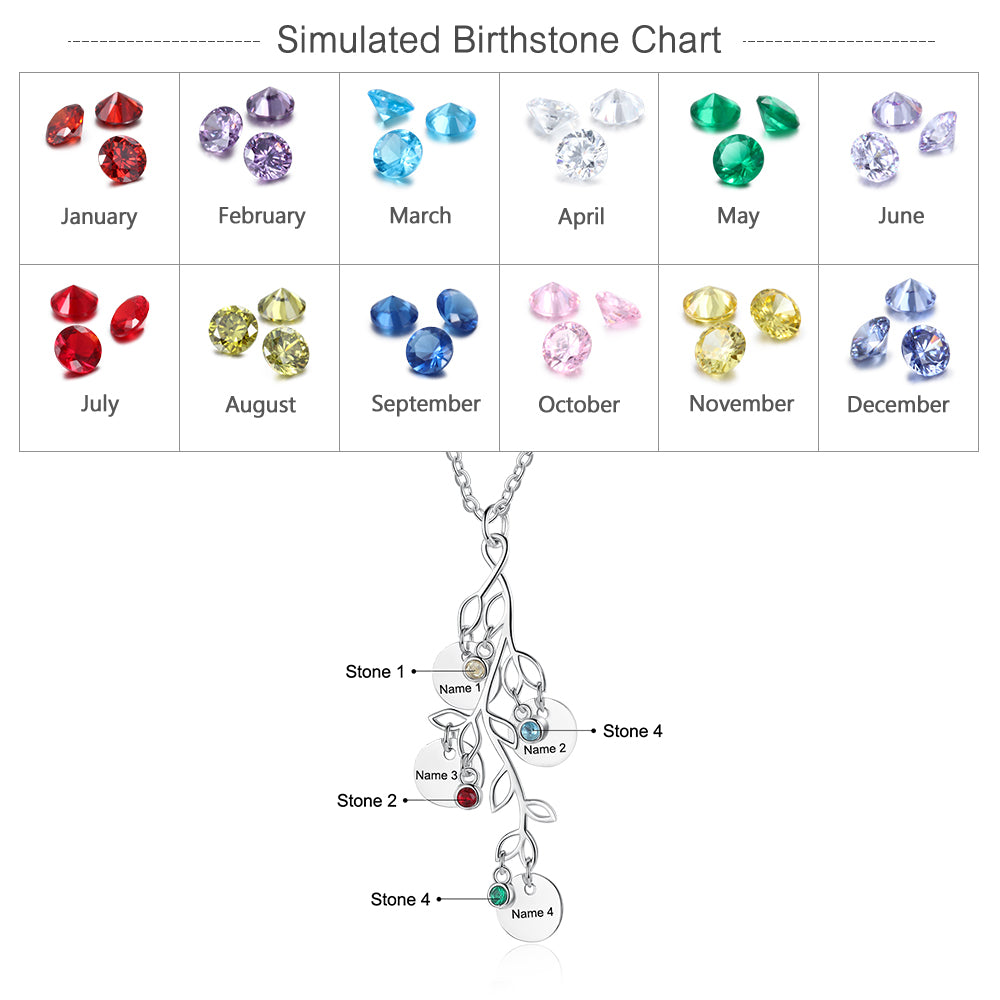 Birthstone & Engraved Rhodium Plated Necklace - iYdr