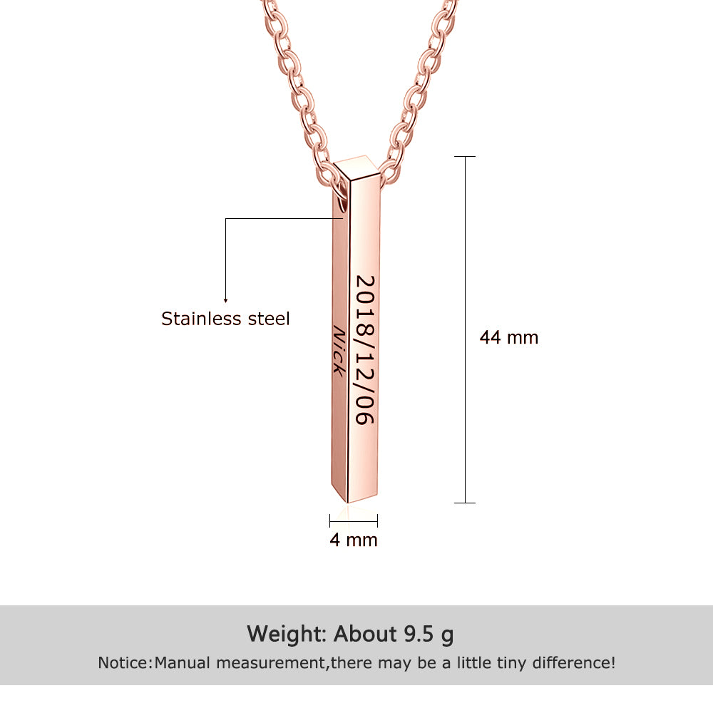 Personalized Sainless Steal Vertical Bar Necklace