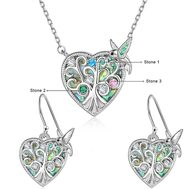 Rhodium Plated Bird and Tree Heart Shape Jewelry Set