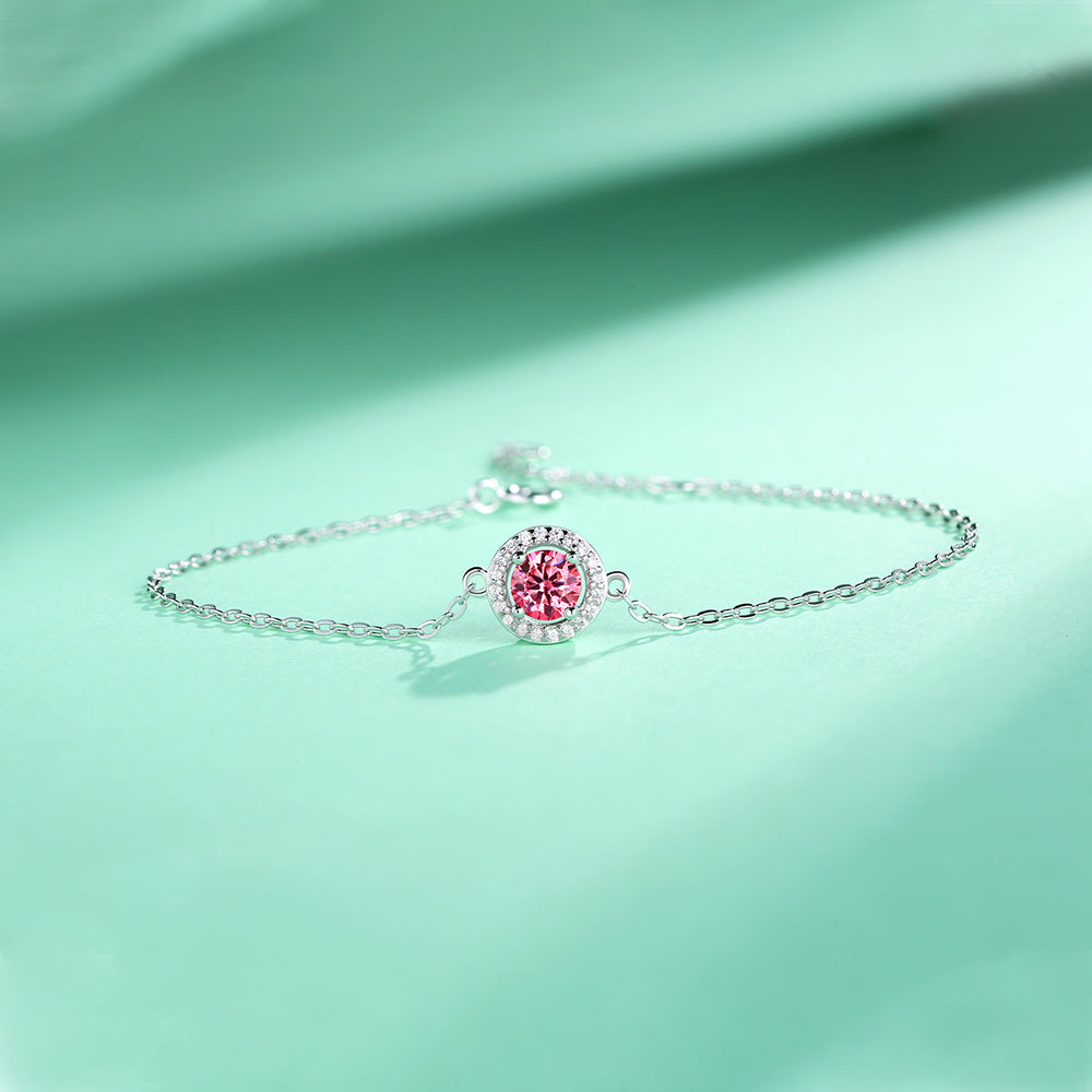 925 Sterling Silver Pink Moissanite Bracelet