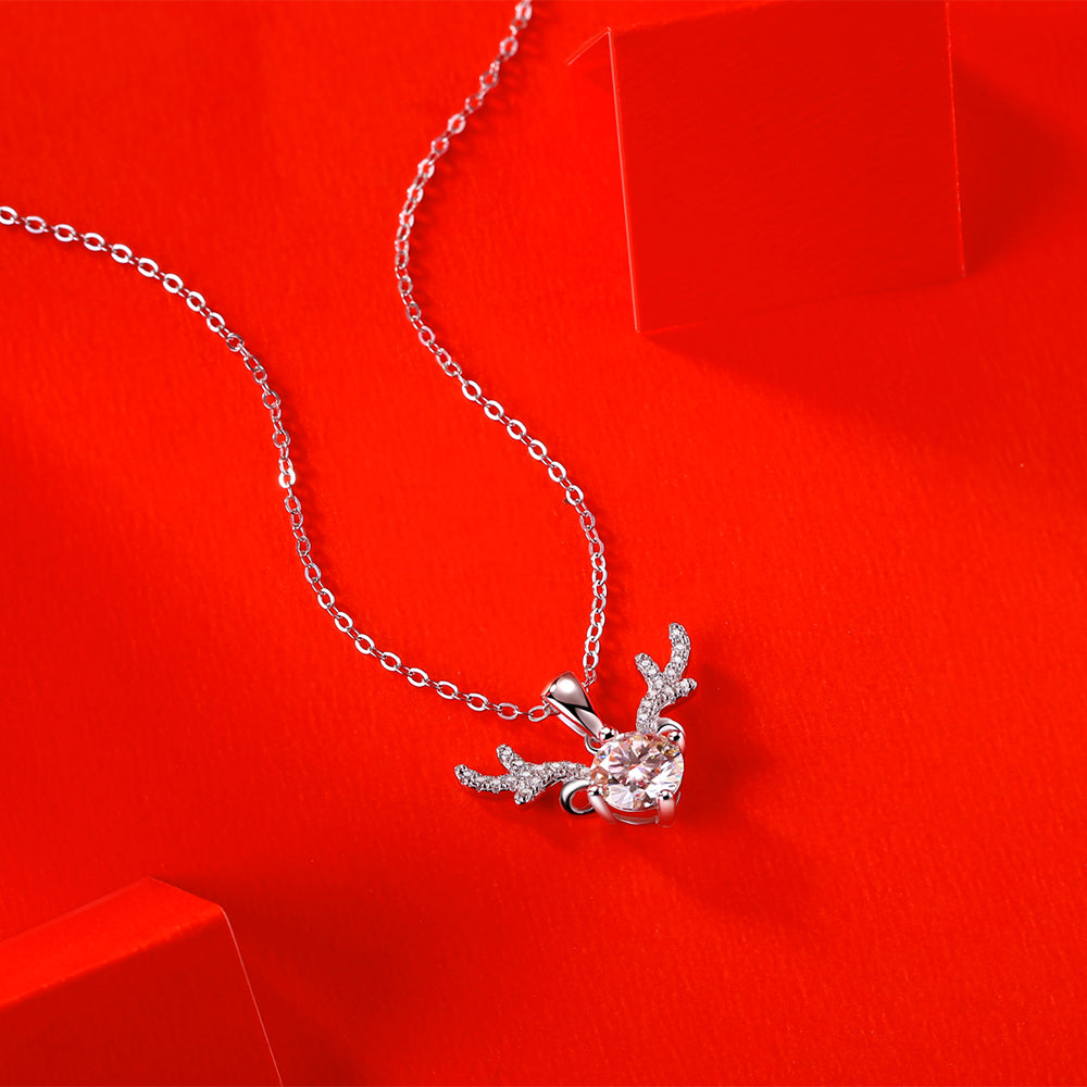 925 Sterling Silver Antlers Moissanite Necklace