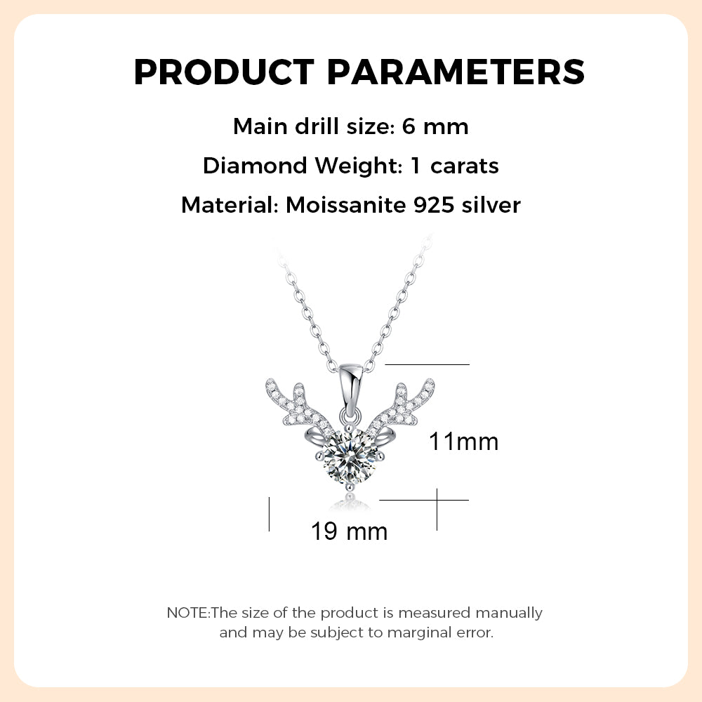 925 Sterling Silver Antlers Moissanite Necklace