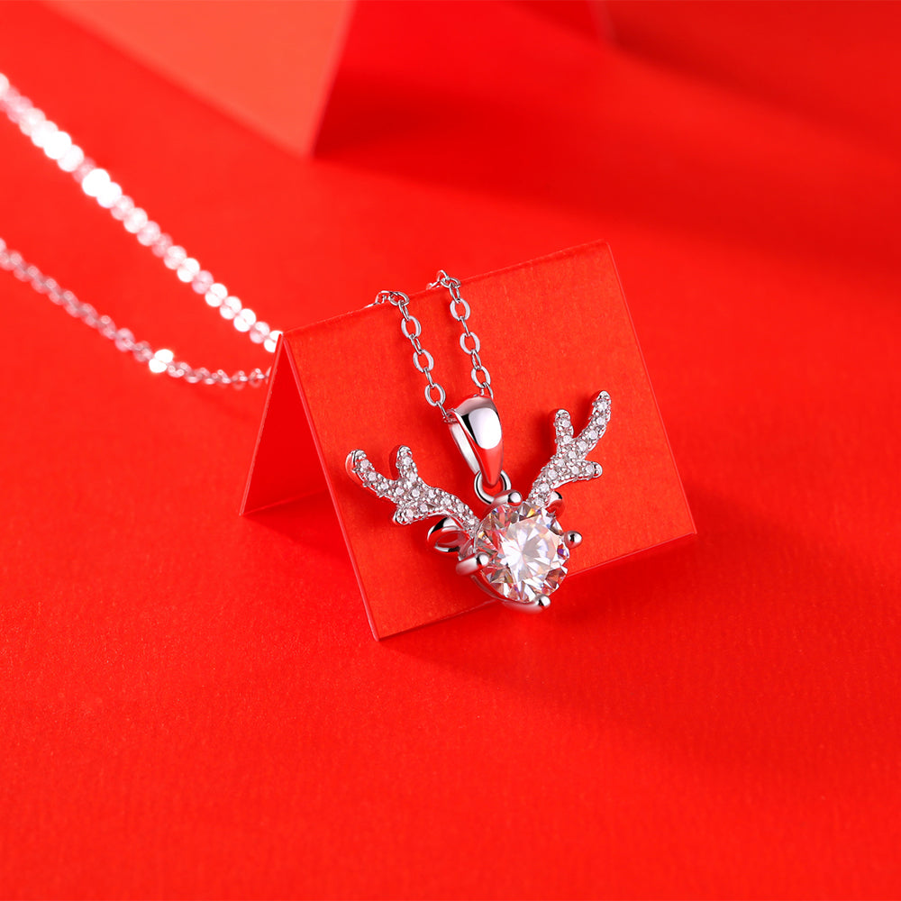 925 Sterling Silver Antlers Moissanite Necklace
