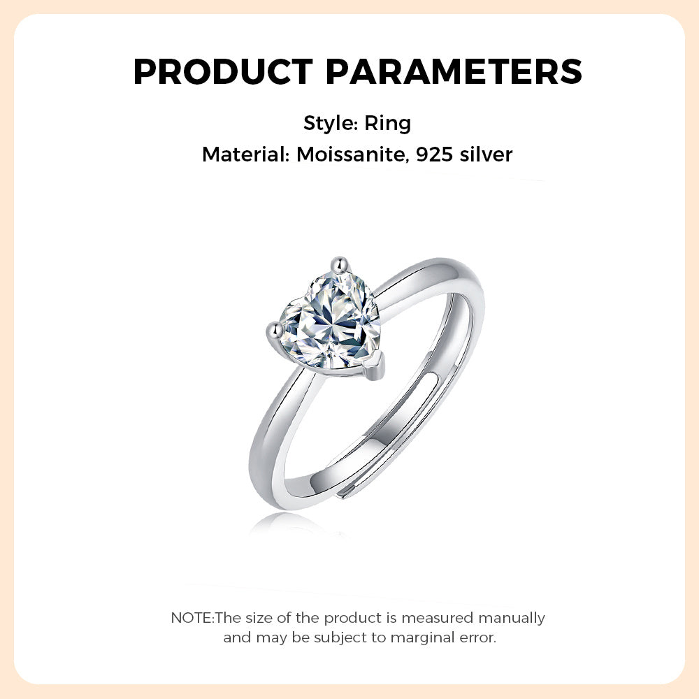 925 Silver Heart Moissanite Ring - iYdr