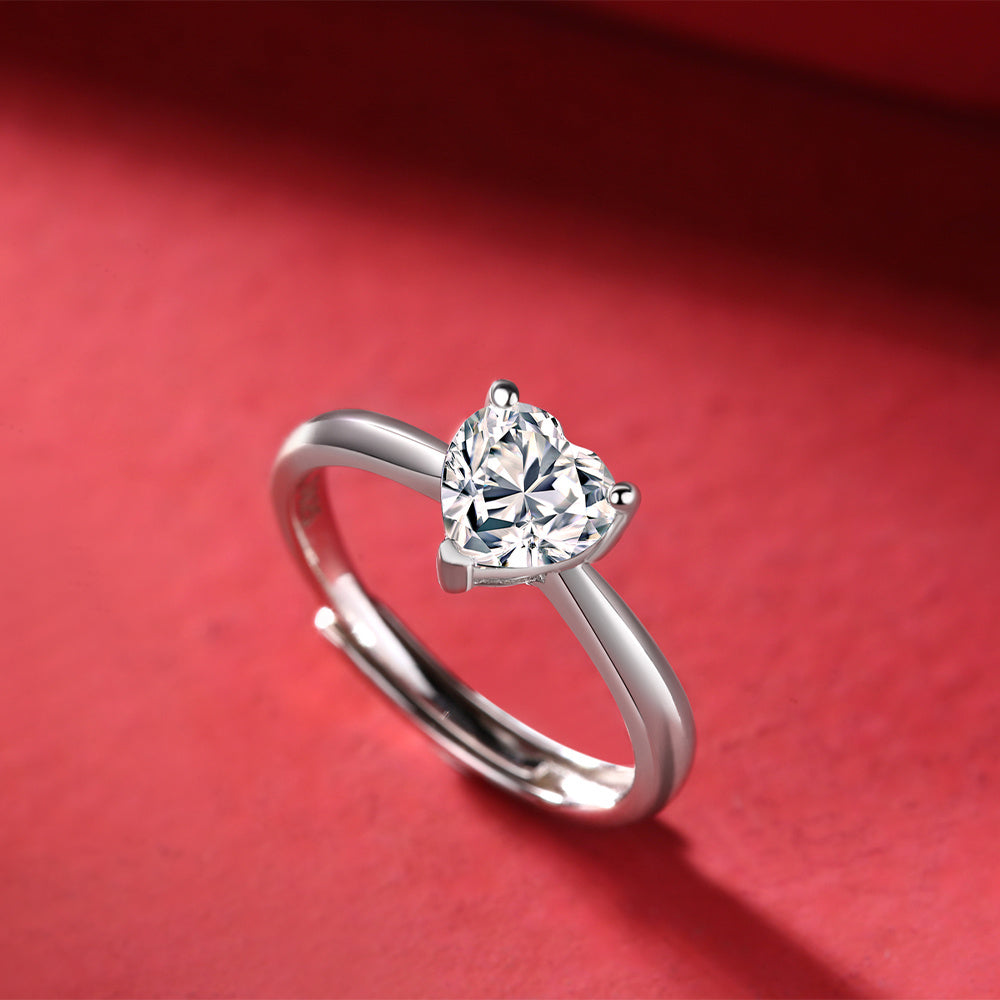 925 Silver Heart Moissanite Ring - iYdr