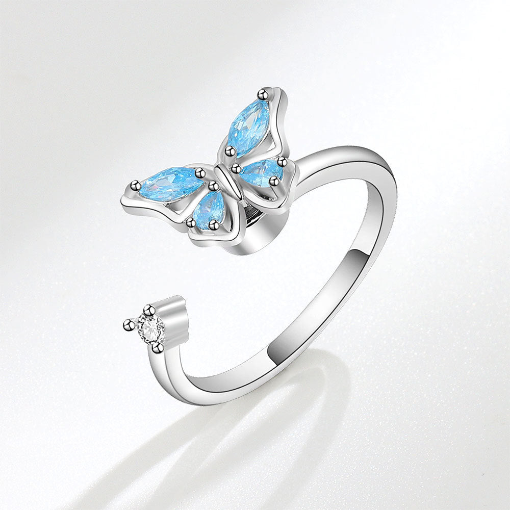 925 Sterling Silver Butterfly Adjustable Ring