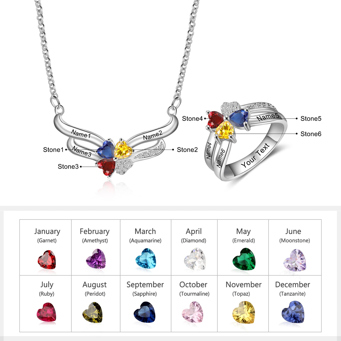 Engraved S925 Silver Jewelry Set with Clover Necklace CZ Ring