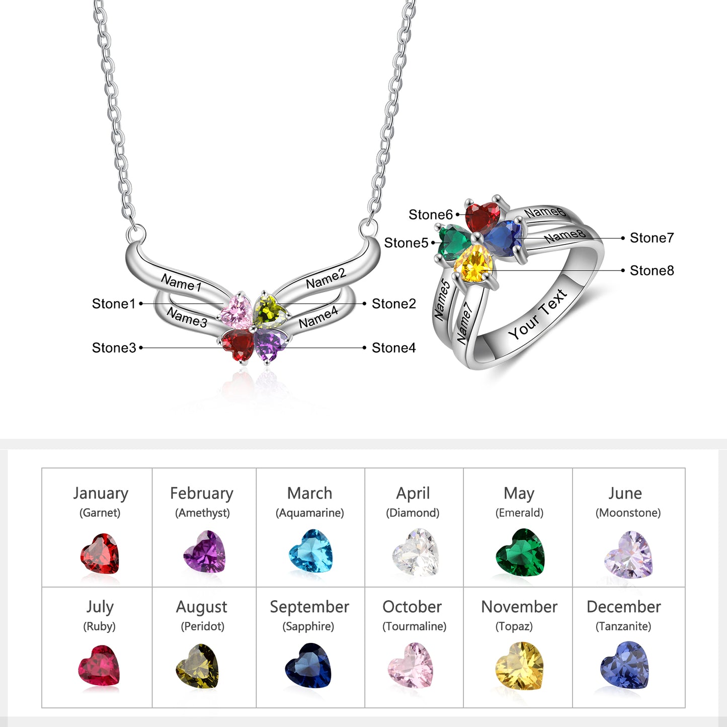 Engraved S925 Silver Jewelry Set with Clover Necklace CZ Ring