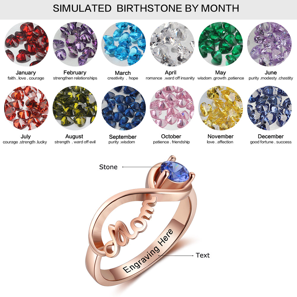 S925 MOM Rings with Birthstone