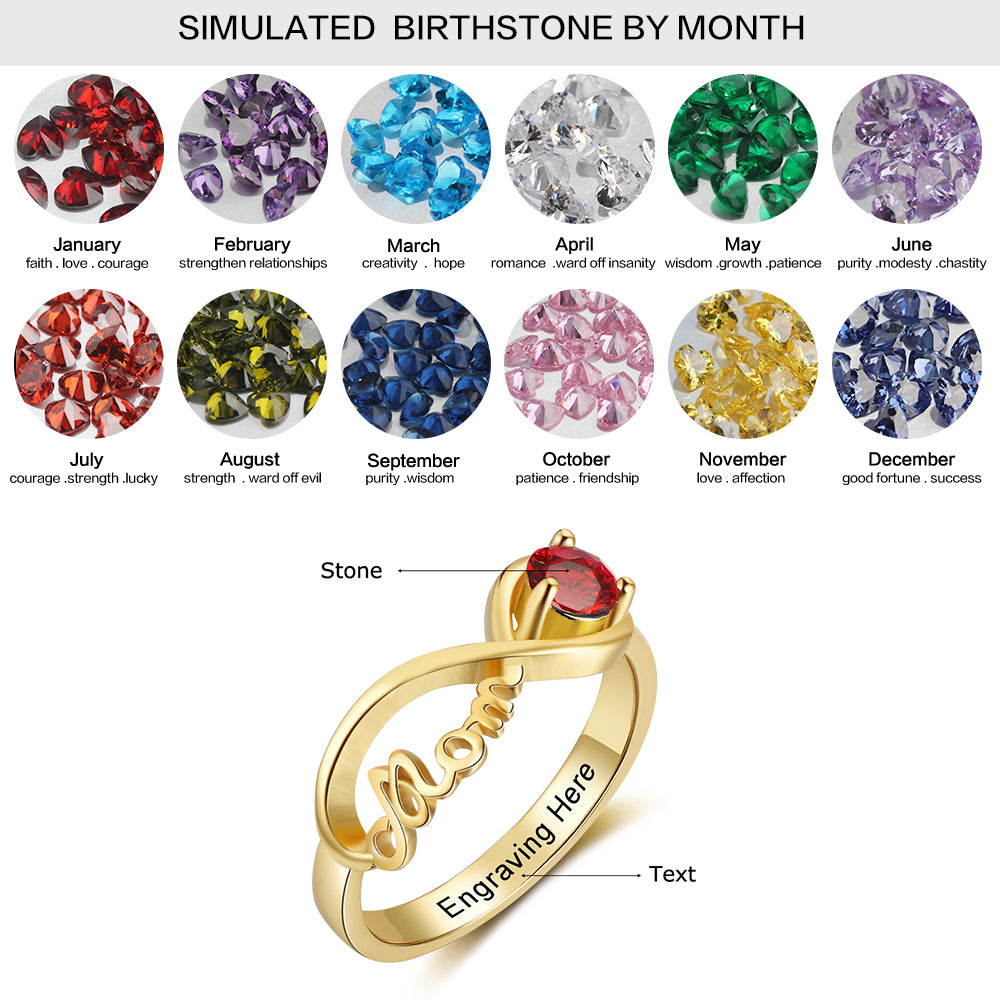 S925 MOM Rings with Birthstone