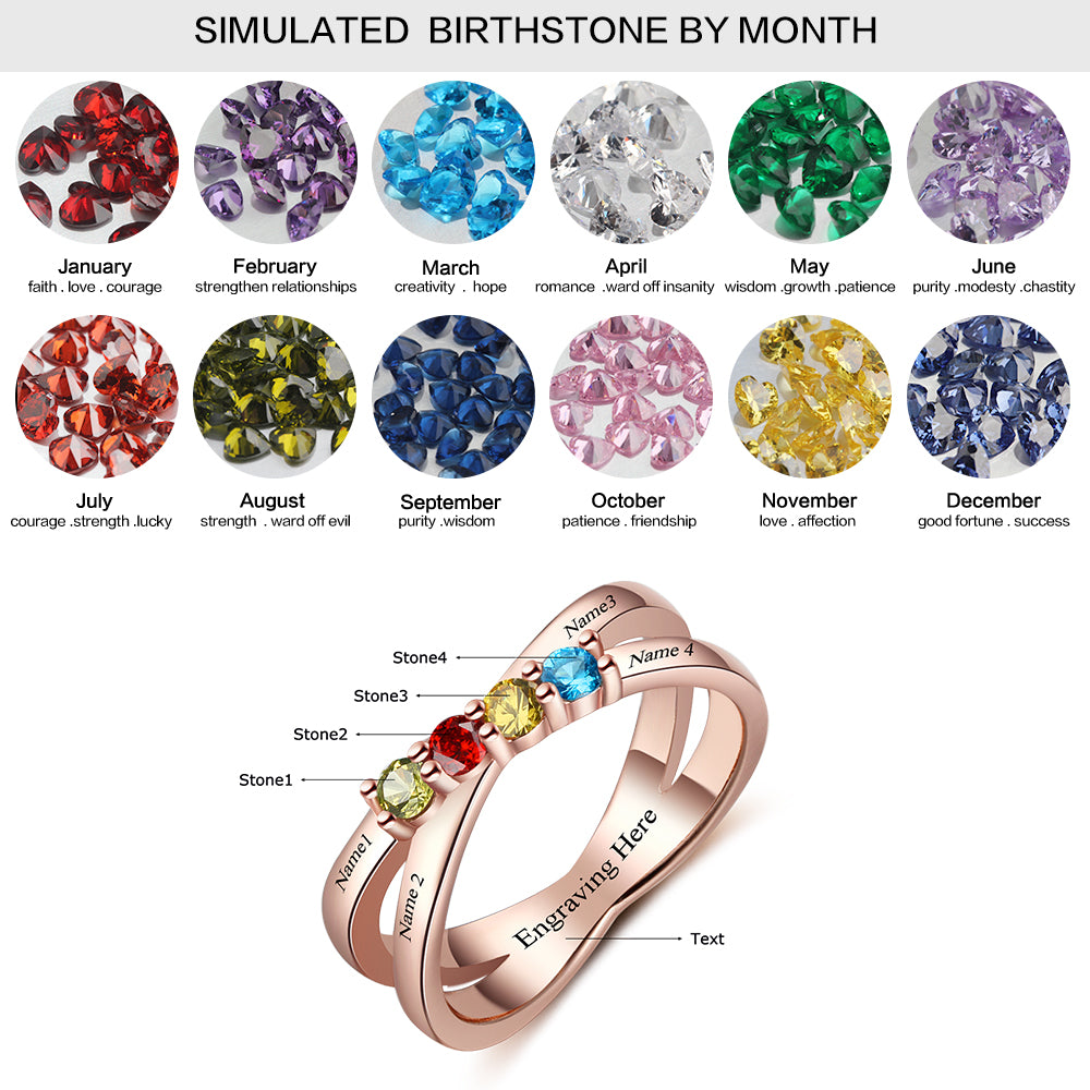 925 Silver Four Birthstones Rings