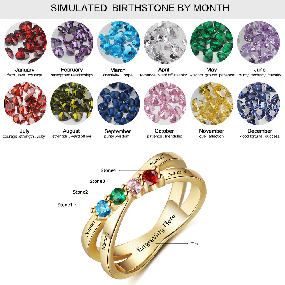 925 Silver Four Birthstones Rings