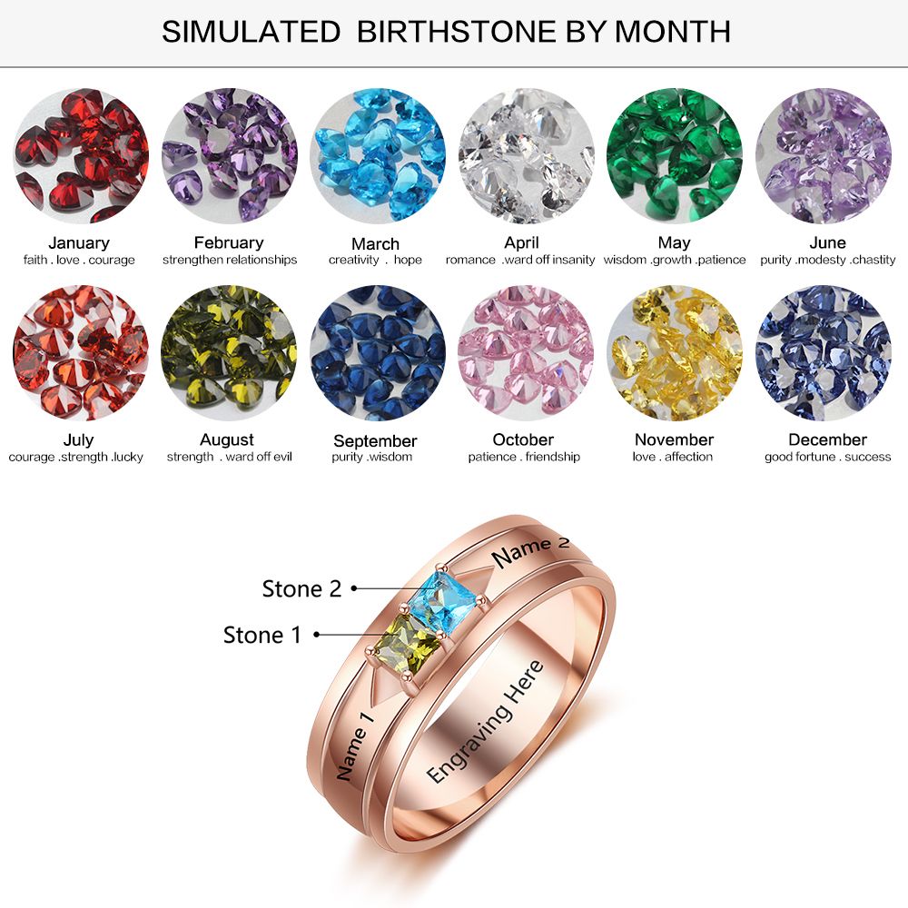 Birthstone & Engraved Sterling Silver Ring