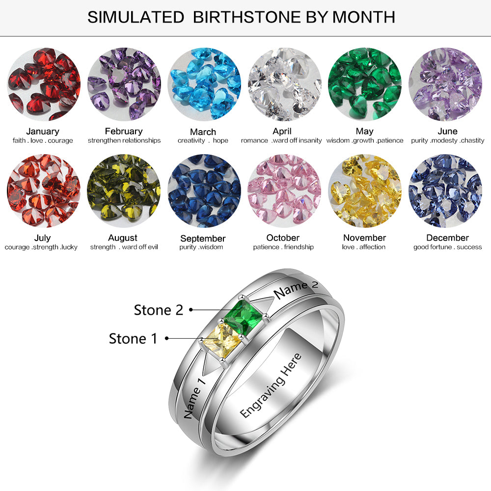 Birthstone & Engraved Sterling Silver Ring