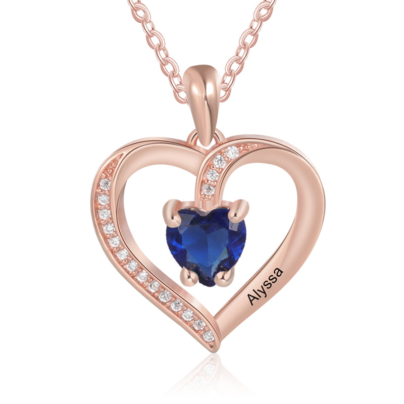 Custom 925 Sterling Silver One Birthstone Heart Necklace - iYdr