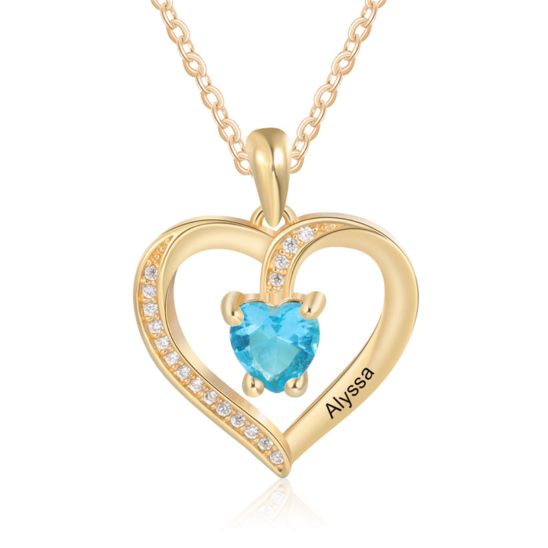 Custom 925 Sterling Silver One Birthstone Heart Necklace - iYdr