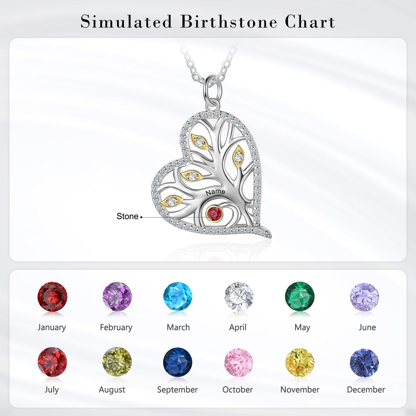 925 Sterling Silver Heart Necklace with Birthstone - iYdr