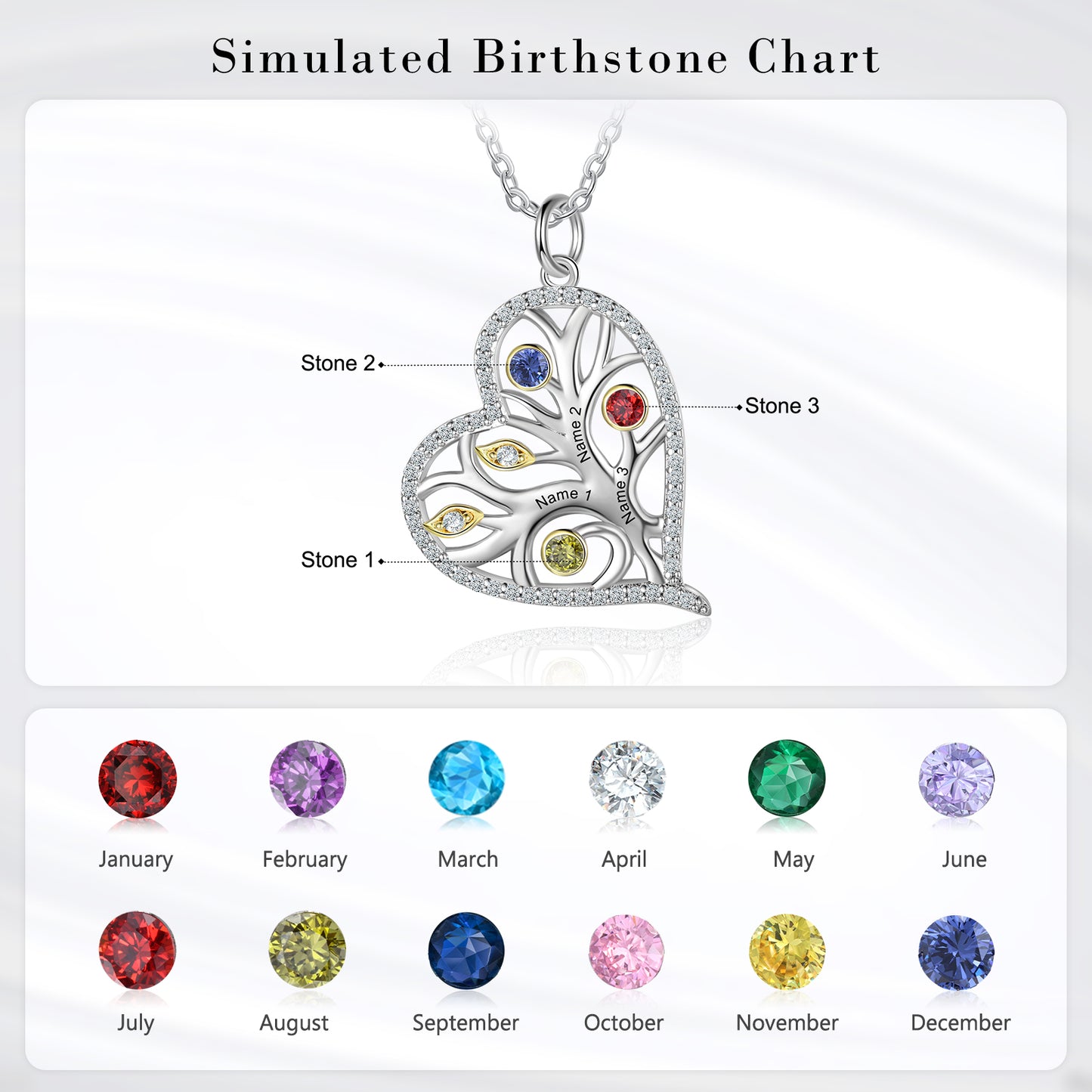 925 Sterling Silver Heart Necklace with Birthstone - iYdr