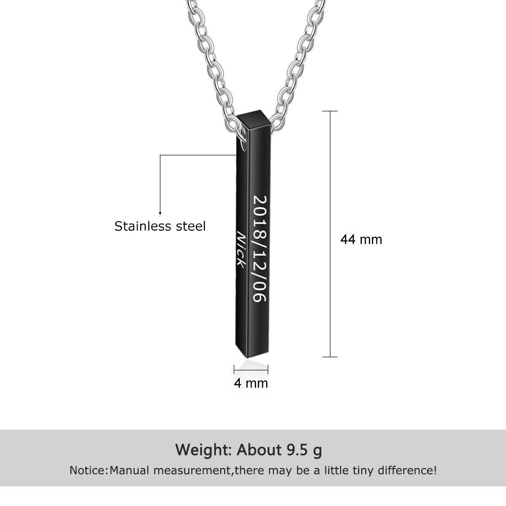 Personalized Sainless Steal Vertical Bar Necklace