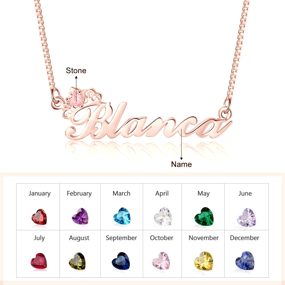 Birthstone & Engraved Name Necklace