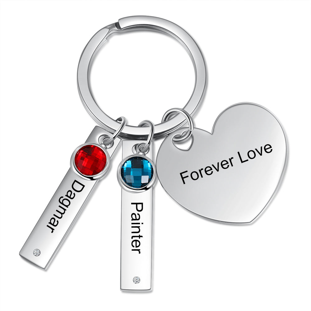 Stainless Steel Bar Heart Shape Engraved Name Keychain