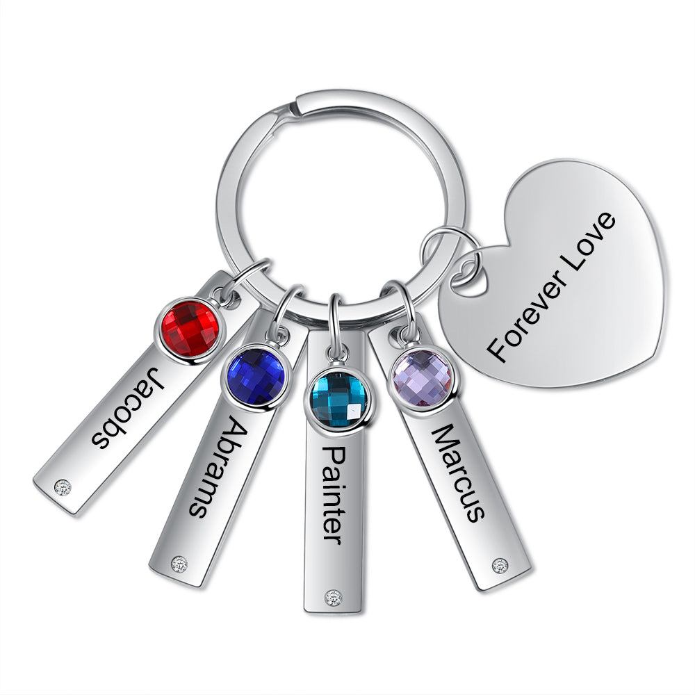 Stainless Steel Bar Heart Shape Engraved Name Keychain